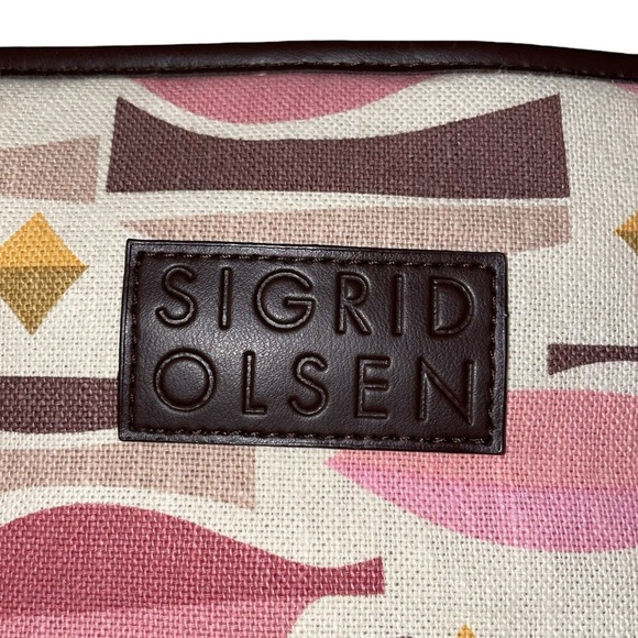 SIGRID OLSEN Pastel Neutral Print Canvas Brown Leather Shoulder Tote Bag - Picture 8 of 8